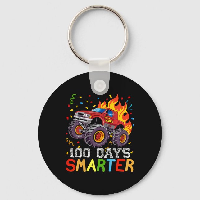 Kids 100 Days Smarter Boys Monster Truck 100th Day Keychain (Front)