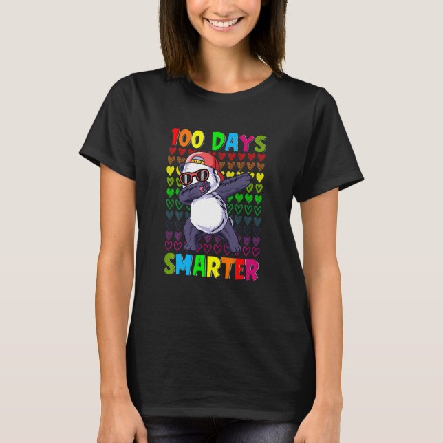 Kids 100 Days Smarter Hearts Dabbing Panda 100th D T-Shirt (Front)