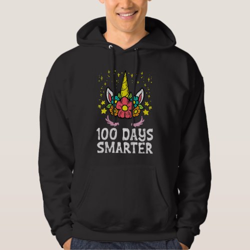 Kids 100 Days Smarter Unicorn Head 100th Day Schoo Hoodie