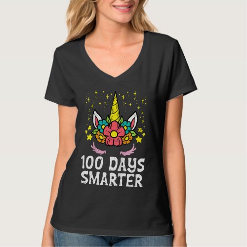 Kids 100 Days Smarter Unicorn Head 100th Day Schoo T_Shirt