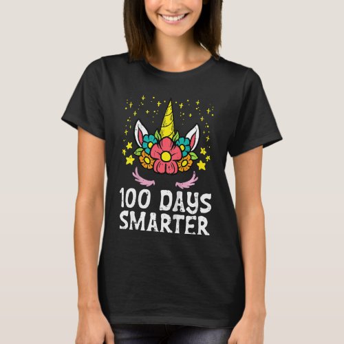 Kids 100 Days Smarter Unicorn Head 100th Day Schoo T_Shirt