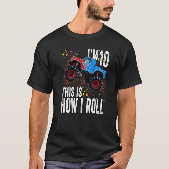 Kids 10 Year Old  10th Birthday Boy Monster Truck  T-Shirt (Front)
