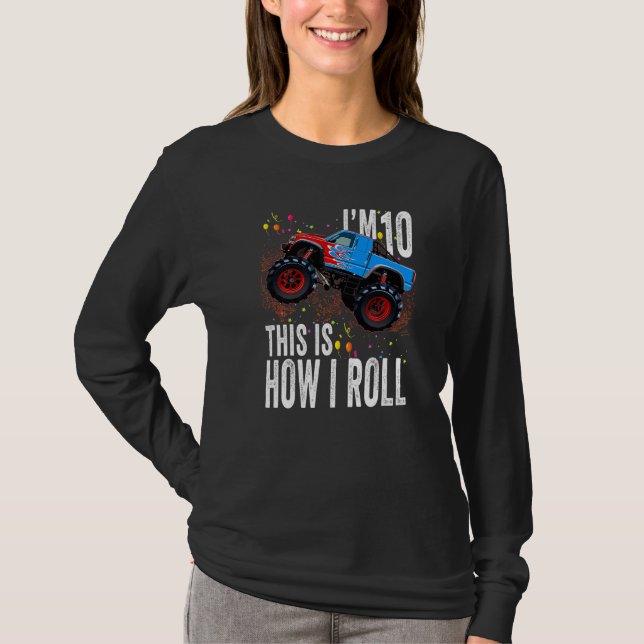 Kids 10 Year Old  10th Birthday Boy Monster Truck  T-Shirt (Front)