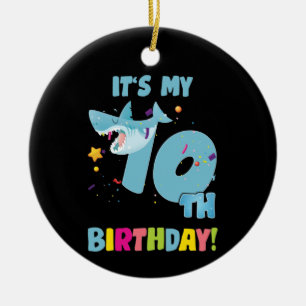 Kids 10 Year Old 10th Shark Party Birthday Baby Ceramic Ornament