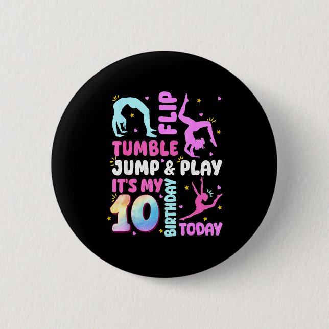 Kids 10 Year Old Bday Gymnast 10th Gymnastics Birt Button (Front)