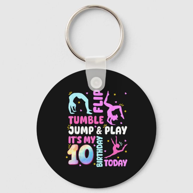 Kids 10 Year Old Bday Gymnast 10th Gymnastics Birt Keychain (Front)