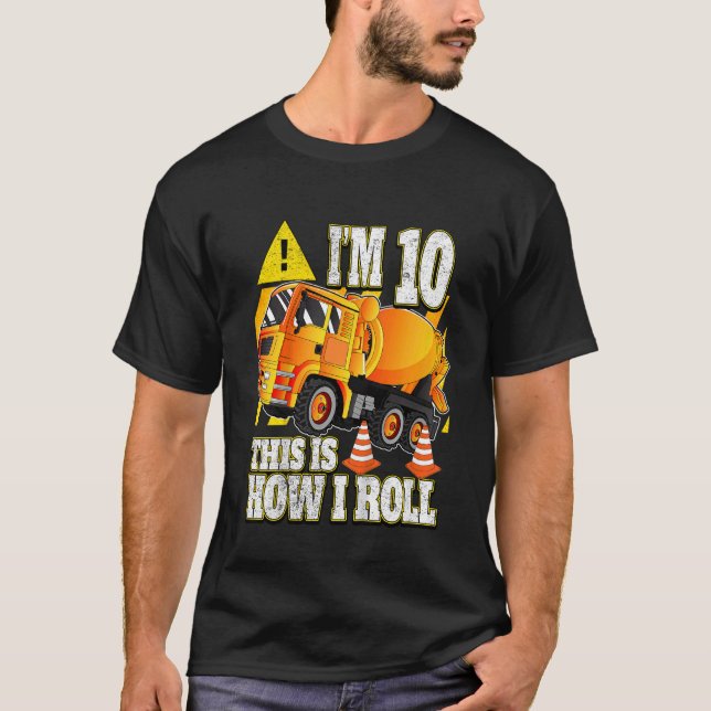 Kids 10 Year Old Birthday  Concrete Mixer Truck T-Shirt (Front)