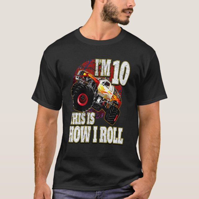 Kids 10 Year Old Birthday  Loves Monster Truck T-Shirt (Front)