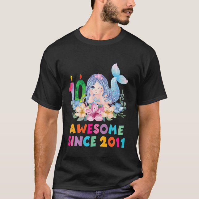 Kids 10 Year Old Birthday Mermaid Theme Birthday P T-Shirt (Front)