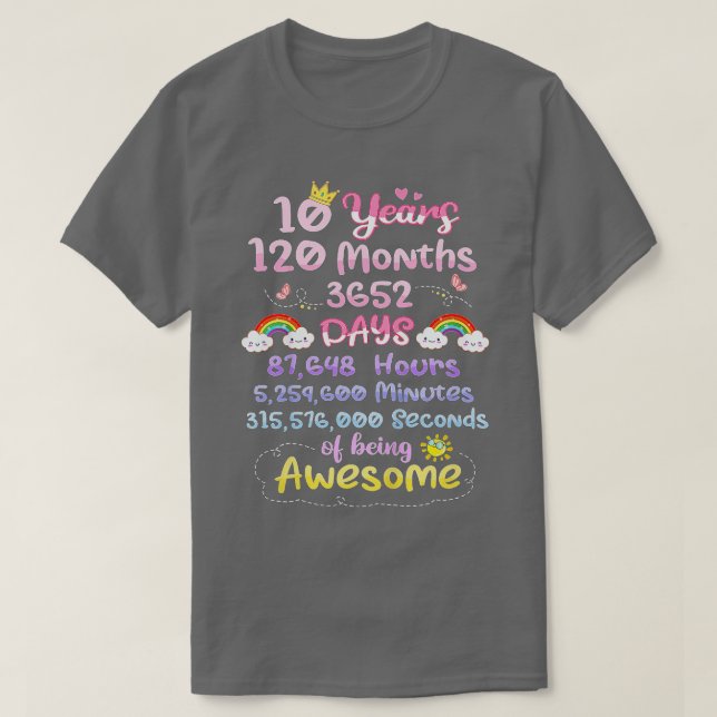 Kids 10 Years 120 Months Of Being Awesome Funny Ki T-Shirt (Design Front)