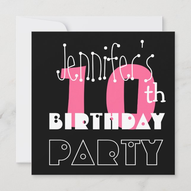 Kid's 10th Birthday Custom Name Modern Pink Invitation (Front)
