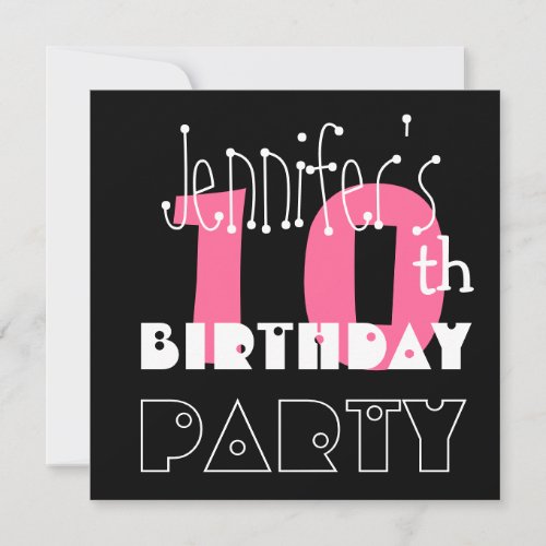Kids 10th Birthday Custom Name Modern Pink Invitation