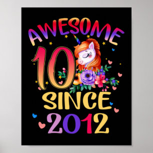 Kids 10th Birthday Party Cute Unicorn Girl 10 Year Poster