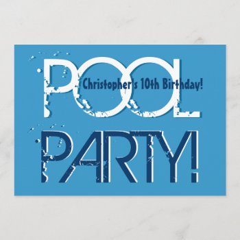 Kid's 10th Birthday Pool Party Blue White Template by JaclinArt at Zazzle