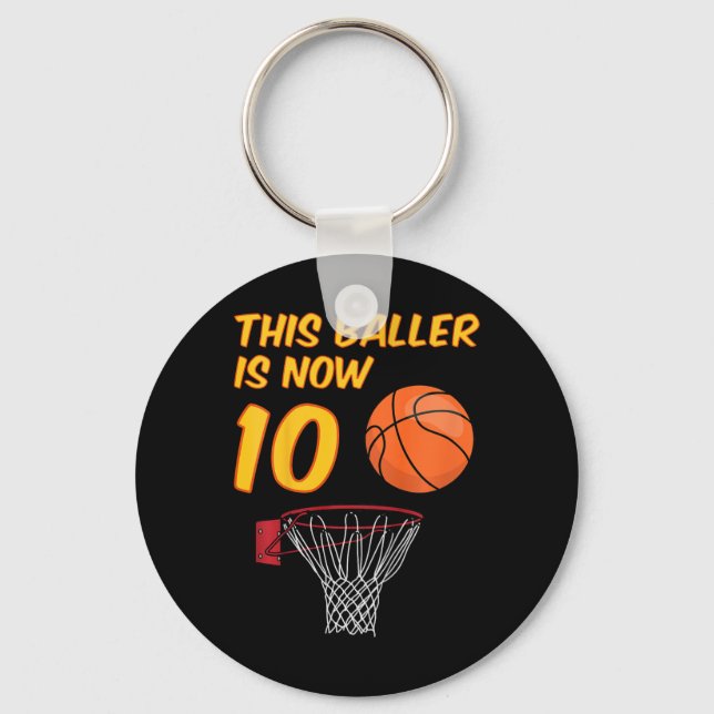 Kids 10th Birthday Sketll Hoop 10 Year Old Boy  Keychain (Front)