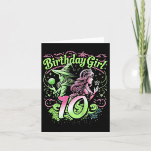 Kids 10th Birthday Witch Pink And Green 10 Year Ol Card