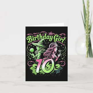 Kids 10th Birthday Witch Pink And Green 10 Year Ol Card