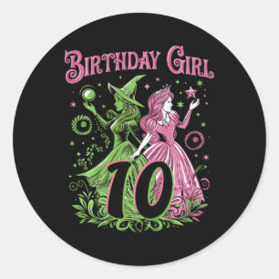 Kids 10th Birthday Witch Pink And Green 10 Year Ol Classic Round Sticker