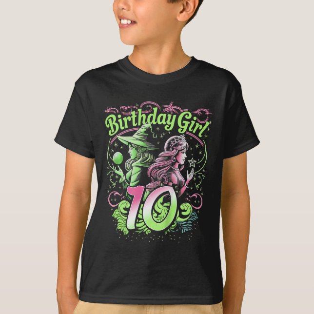 Kids 10th Birthday Witch Pink And Green 10 Year Ol T-Shirt (Front)