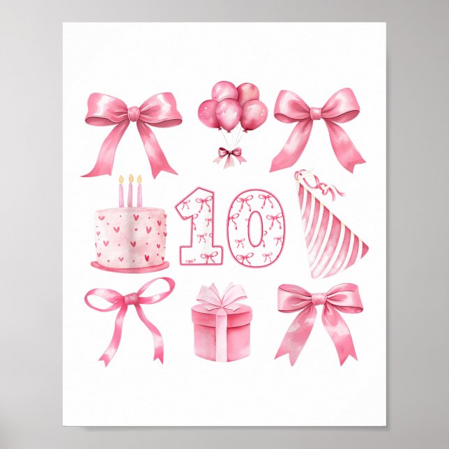 Kids 10th Coquette Birthday Party Ten Years Old Gi Poster (Front)