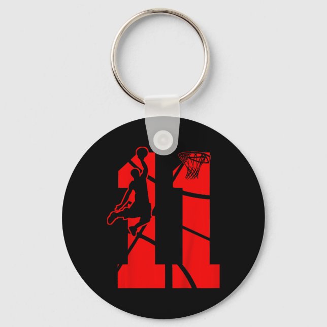 Kids 11 Year Old 11th Bysketbyll Birthday Partythe Keychain (Front)