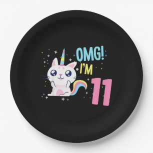 Kids 11 Year Old Girl Birthday Outfit Unicorn Cat Paper Plates