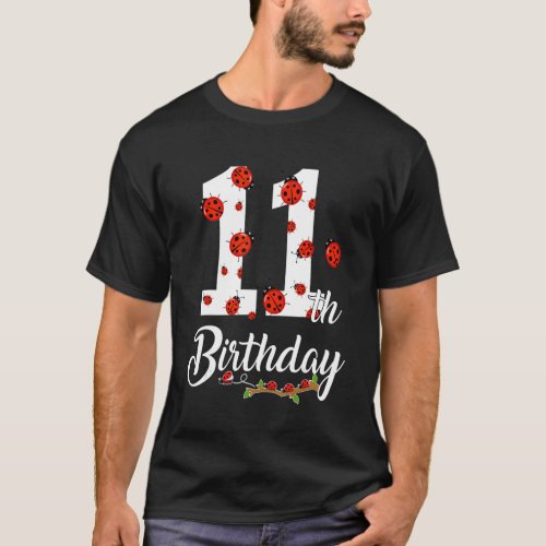 Kids 11th Birthday 11 Years Old Ladybugs Family Ma T_Shirt