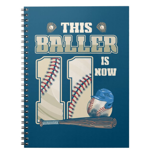 Kids 11th Birthday Baseball Boy Eleven Year Old Notebook (Front)