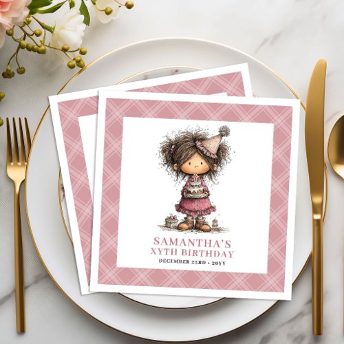 Kids 11th Birthday Funny Quirky Girl Pink Napkins