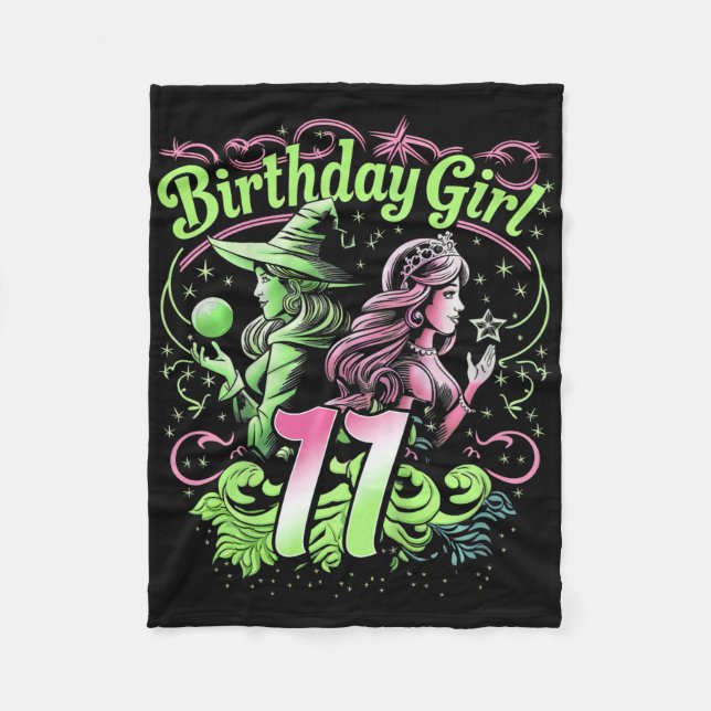 Kids 11th Birthday Witch Pink And Green 11 Year Ol Fleece Blanket (Front)