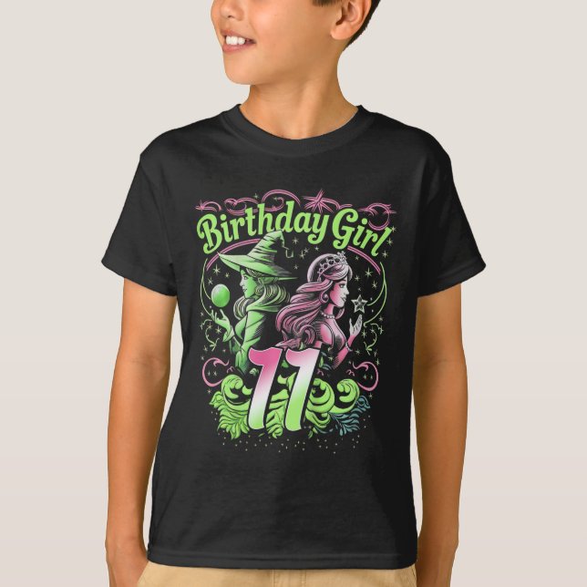 Kids 11th Birthday Witch Pink And Green 11 Year Ol T-Shirt (Front)