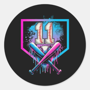 Kids 11th Bysebyll Birthday Party Boy Sport Fan 11 Classic Round Sticker
