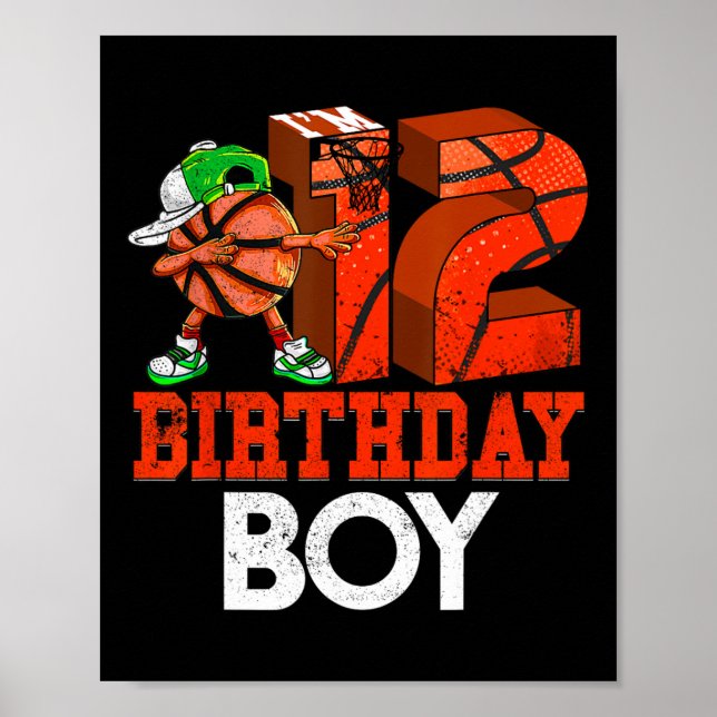 Kids 12 Year Old Basketball Dabbing 12th Birthday  Poster (Front)