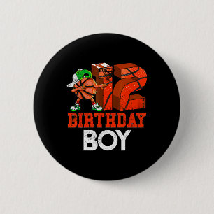 Kids 12 Year Old Bysketbyll Dabbing 12th Birthday Button