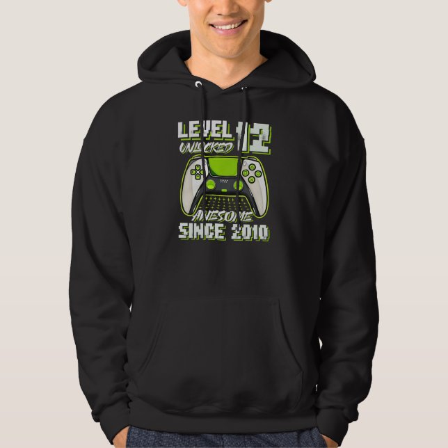 Kids 12 Yrs Old Gift Boy Level 12 Unlocked Hoodie (Front)