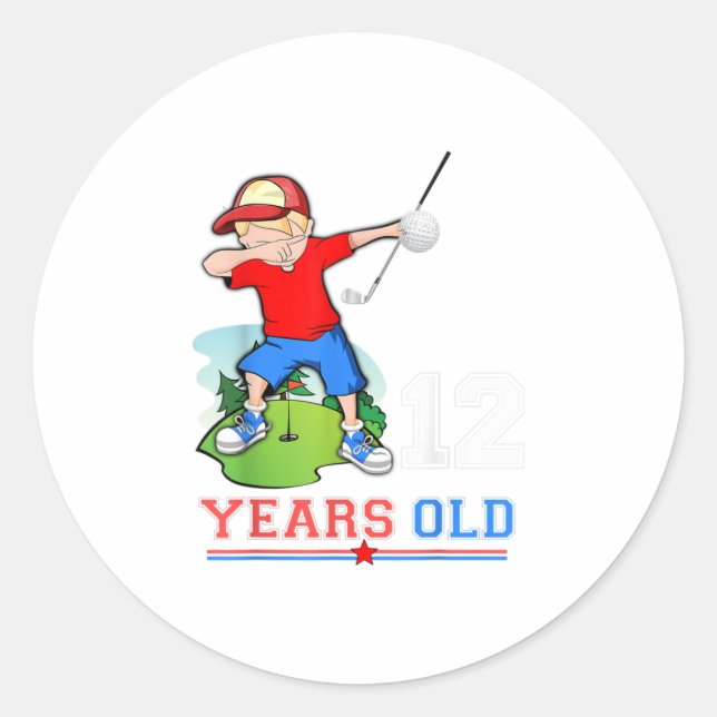 Kids 12th Birthday Golf  Boys Dab Dance Golfing G Classic Round Sticker (Front)