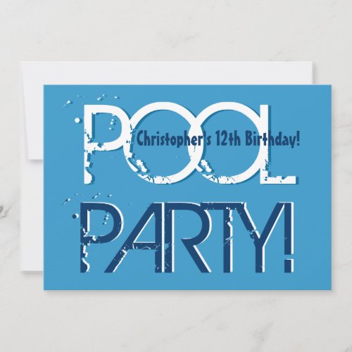 Kid's 12th Birthday Pool Party Blue White Template Invitations