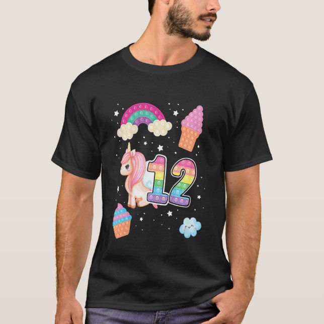 Kids 12th Magical Poppin Birthday Unicorn Popits 1 T-Shirt (Front)