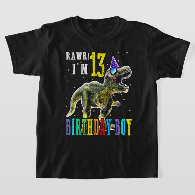 Kids 13 Year Old Shirt 13rd Birthday Boy T Rex Din (Laydown)