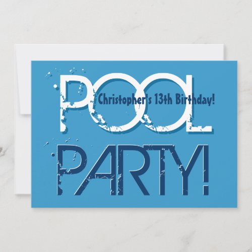 Kids 13th Birthday Pool Party Blue White W01 Invitation