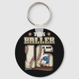 Kids 16th Birthday Baseball Boy Sixteen Year Old Keychain