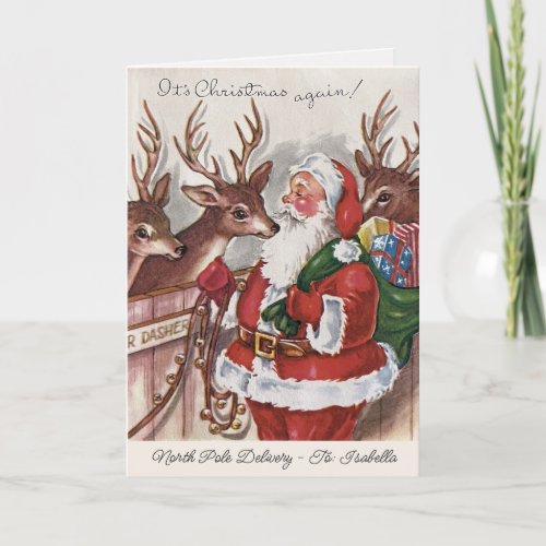 Kids 1940s Christmas Card Santa Personalize Name