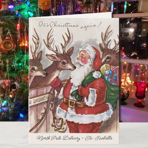 Kids 1940's Christmas Card Santa Personalize Name
