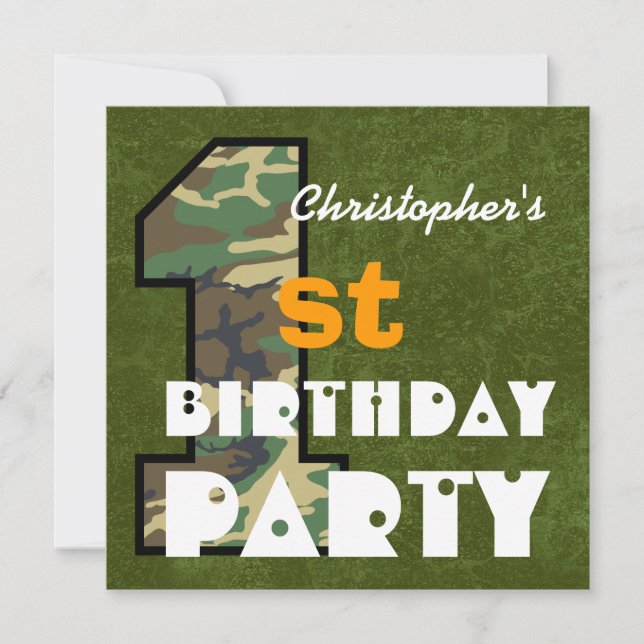Kid's 1st Birthday CAMO Style Custom Name V01 Invitation (Front)