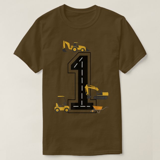 Kids 1st Birthday Crane Excavator Truck 1 Year Old T-Shirt (Design Front)