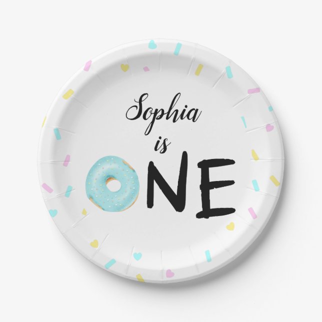 Kids 1st Birthday Donut Party Paper Plates (Front)