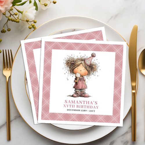 Kids 1st Birthday Funny Whimsical Girl Pink Napkin