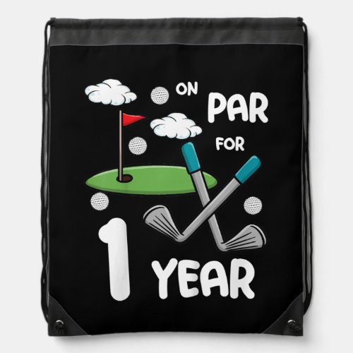 Kids 1st Birthday Golf Funny Golfer 1 Year Old Drawstring Bag