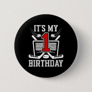 Kids 1st Birthday Ice Hockey Boy 1 Year Old Ice Ho Button