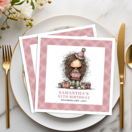 Kids 1st Birthday Party Whimsy Funny Girl Napkins